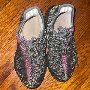 Yeezy Black and Red Sneakers with Knit Design